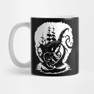 black and white Octopus Ship Mug